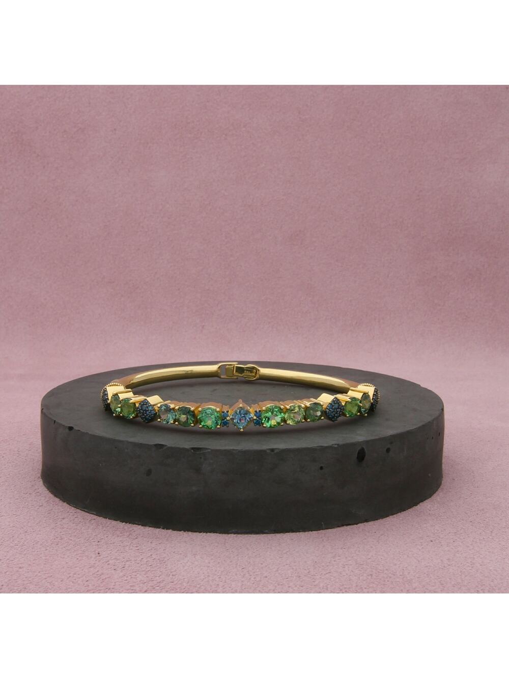 sloane street 18k yellow gold blue diamond topaz sapphire bangle bracelet 6.5in